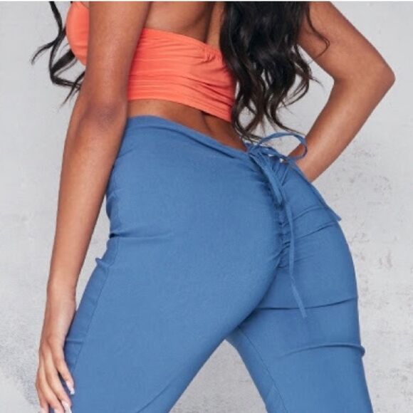 Blue Ruched V Back Skinny Pants - Picture 1 of 4